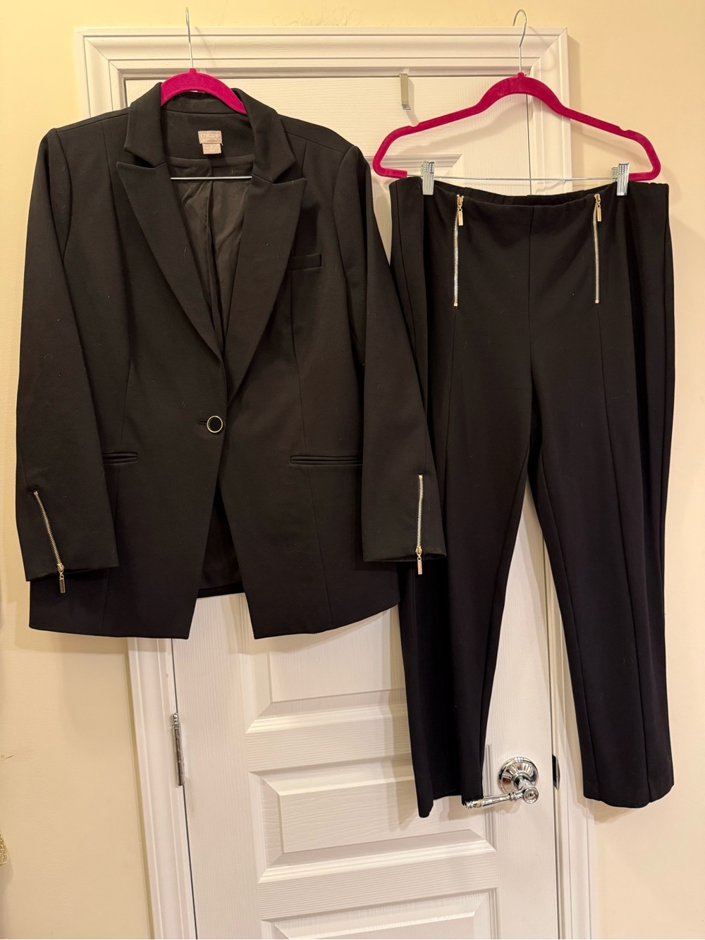 Chico’s Black Label - Black Tailored Zip-Accent Women's Pant Suit